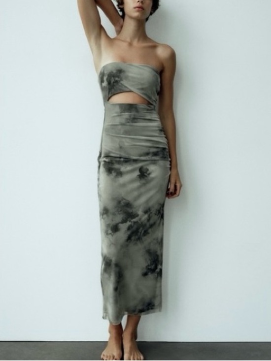Zara Dresses & Skirts - #24 Zara Strapless Cut Out Tulle Midi Dress Size L